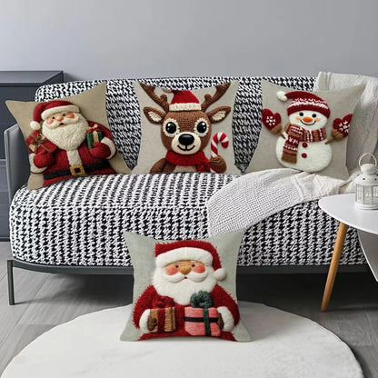 Christmas Pillowcase Grey Red Cartoon Santa Snowman Elk Sofa Cushion Cover Home Bed Car Decor Merry Christmas 45cm X 45cm