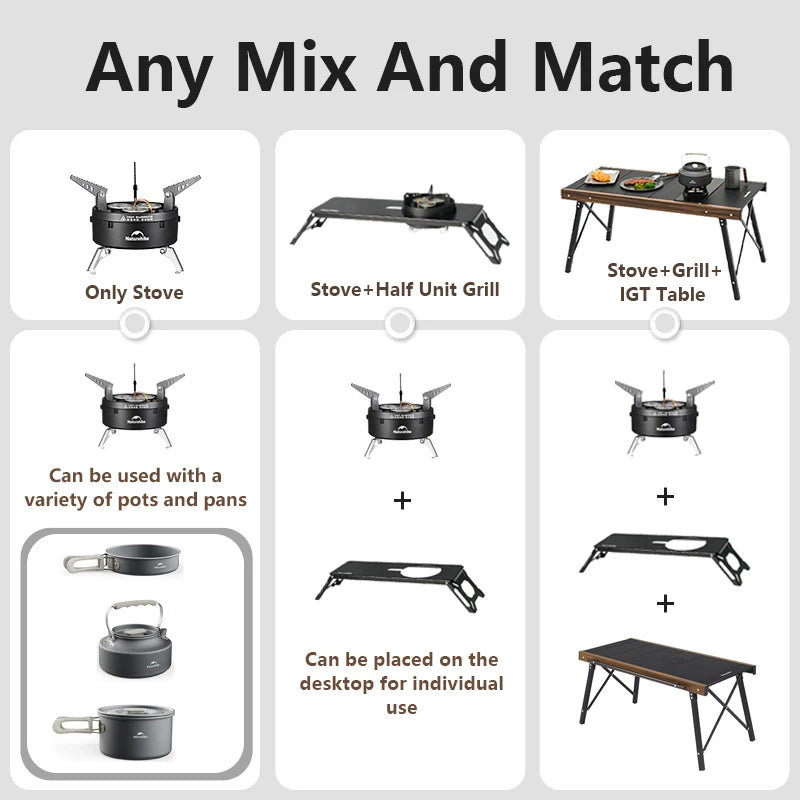 Naturehike IGT Burner Camping Outdoor Portable Gas Stove Kitchen Ultralight IGT Table Grill BBQ Cookware Three-Head Gas Burner