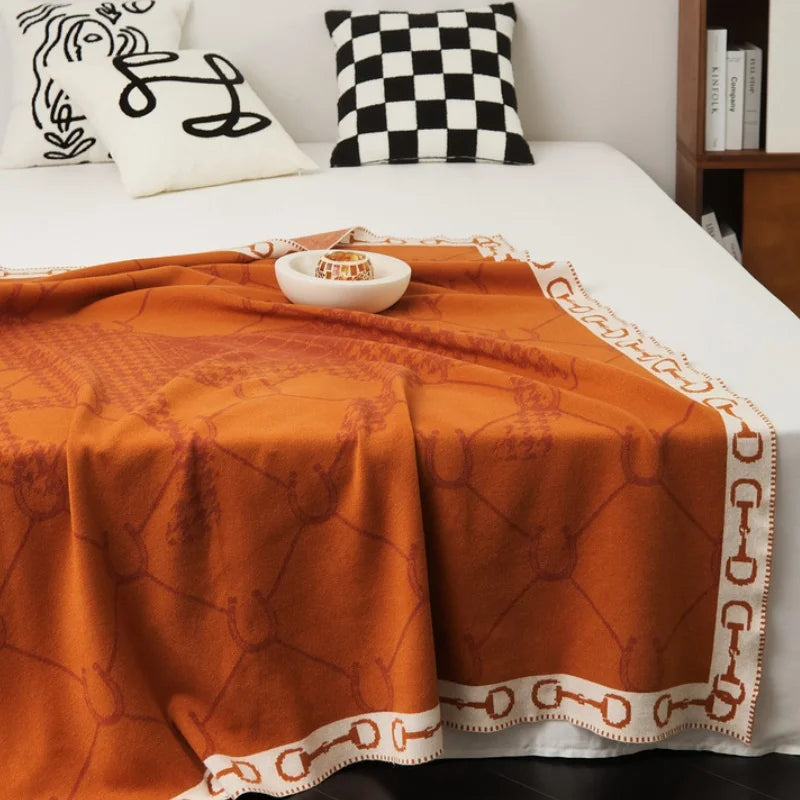 Luxury Horse Knitted Blanket Gray Bedspread Modern Orange Decorative For Sofa Throw Warm Living Room Bedding Home Decorations