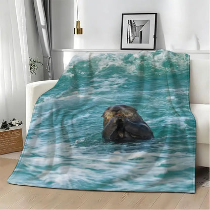 Marine animal sea otters Throw Soft Warm Throw Blanket for Bedroom Living Room Bed Travel Camping Picnic Gift