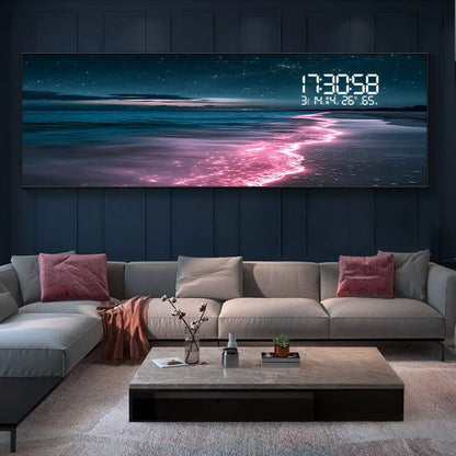 Modern Ocean Living Room Decoration Painting Led Electronic Clock Bedroom Bedhead Sofa Background Wall Wave Wall Light Lustre