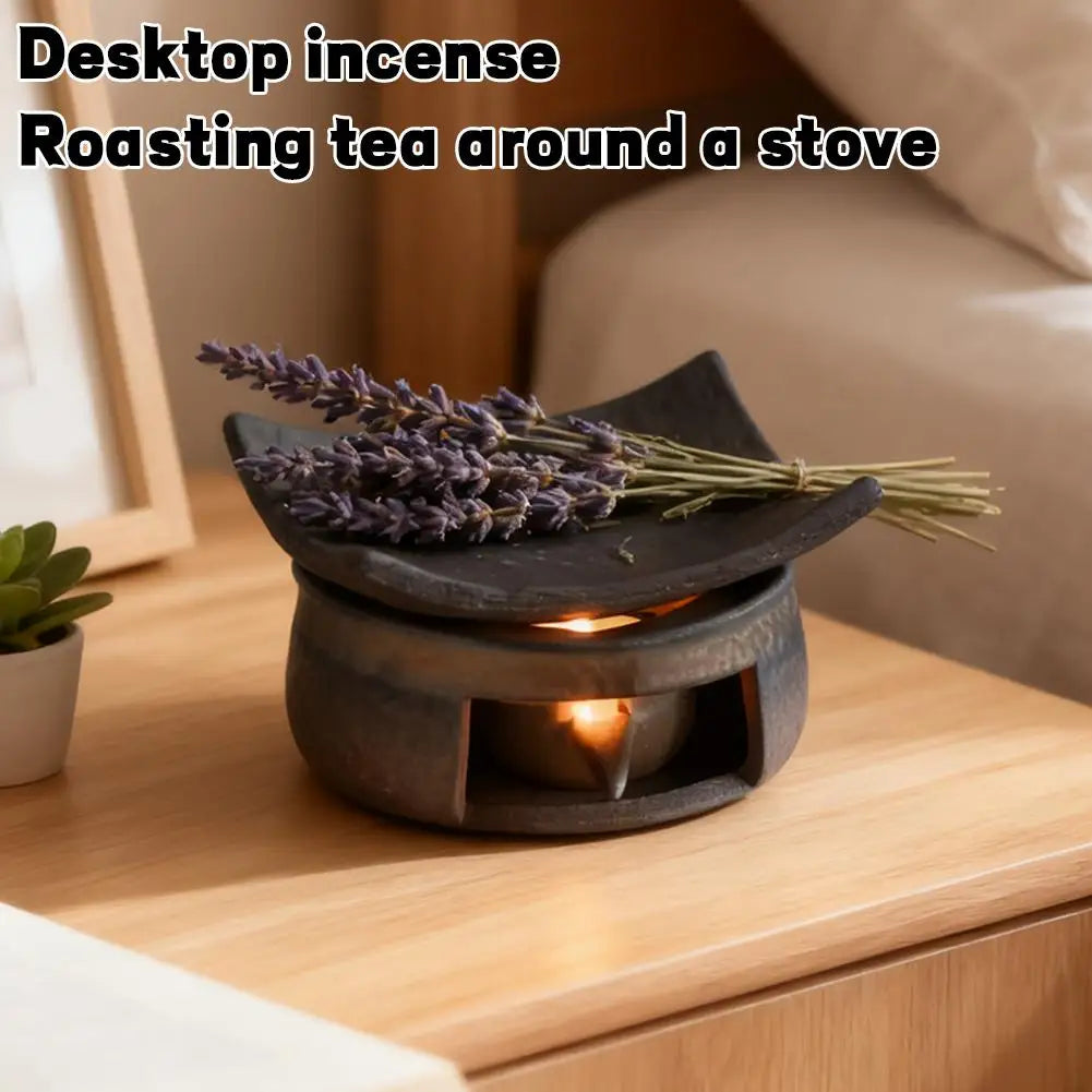 Rustic Ceramic Home Tabletop Aromatherapy Burner Vintage Fireplace-Style Home & Office Tea Warmer Retro Candle Warmer Insulated