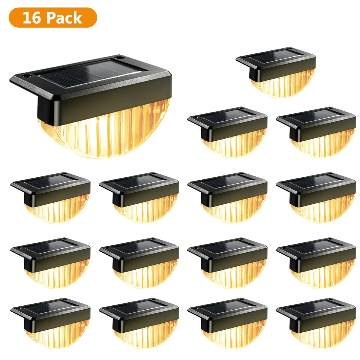 Solar Deck Lights Outdoor 8/16 Pack Waterproof LED Stair Lights with Lenses Auto ON Off Warm White Step Lights for Outside Deck