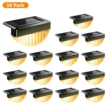 Solar Deck Lights Outdoor 8/16 Pack Waterproof LED Stair Lights with Lenses Auto ON Off Warm White Step Lights for Outside Deck