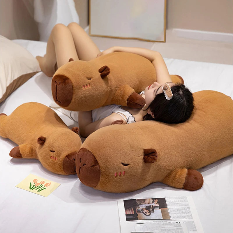 Papaya Capibara throw pillow with otter plush toy for girls' bed as a companion pillow for sleeping, girlfriend's birthday gift