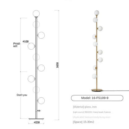 Living room Floor Lamp Magic Beans Glass Round Ball Bedside Standing Light H165cm 9 Heads Lighting Fixture for Home Indoor Decor
