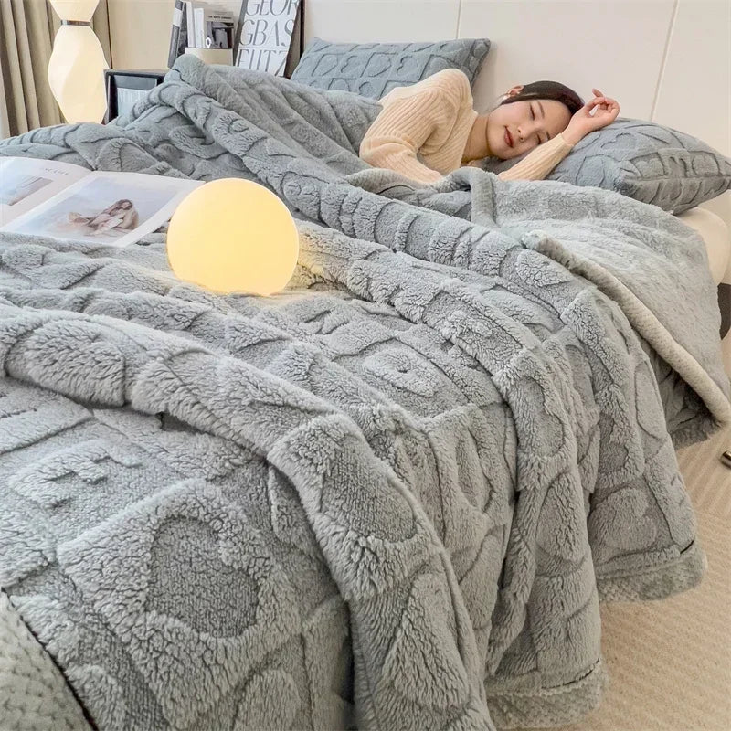 Winter Thick Lamb Fleece Blanket Solid Color Hibiscus Nap Blanket Coral Fleece Heart Shap Sofa Mat  A Grade Cotton Bed Sheets