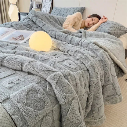 Winter Thick Lamb Fleece Blanket Solid Color Hibiscus Nap Blanket Coral Fleece Heart Shap Sofa Mat  A Grade Cotton Bed Sheets