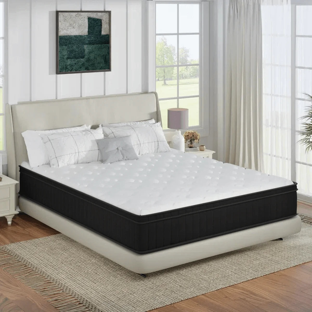 Queen Size Hybrid Mattress, Memory Foam Mattress In A Box for Refresh Sleep & Pressure Relief, Certipur-US Certified Medium Firm