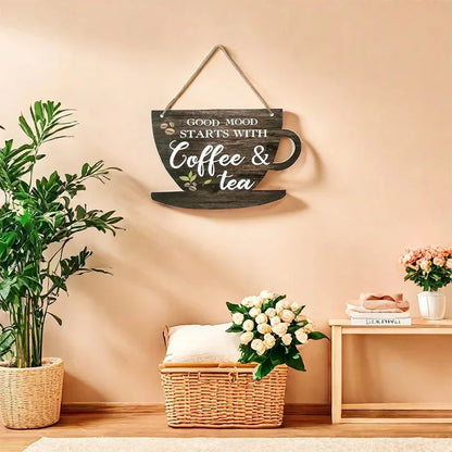 1 Set of Rustic Wooden Coffee and Tea Signs，11.8 Inch Farmhouse Kitchen Decoration，Suitable for Coffee Lovers，Indoor and Outdoor