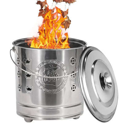 Burn Can for Paper Paper Burner Portable Stainless Cage with Lid Fire Hook And Liner Safe for Patio Garden Balcony Deck Beach