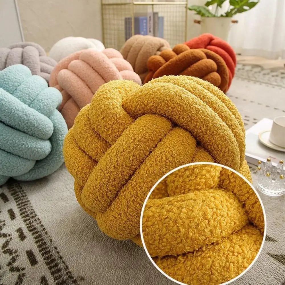 Knotted Ball Pillow Indeformable Eco-friendly Knotted Ball Plush Pillow Hand-woven Knotted Ball Back Throw Pillow