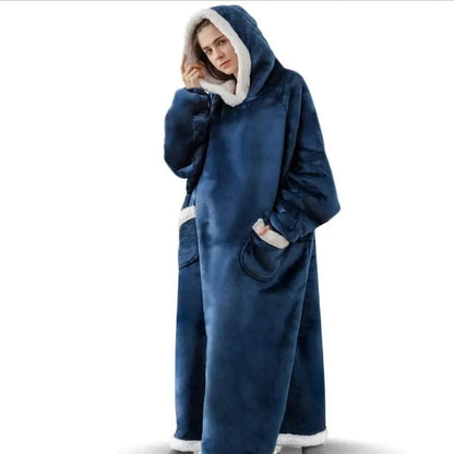 Extra Long Wearable Blankets Winter Flannel Hooded Blanket with Full Sleeves Men Women Cozy Soft Throw Adult TV Blanket