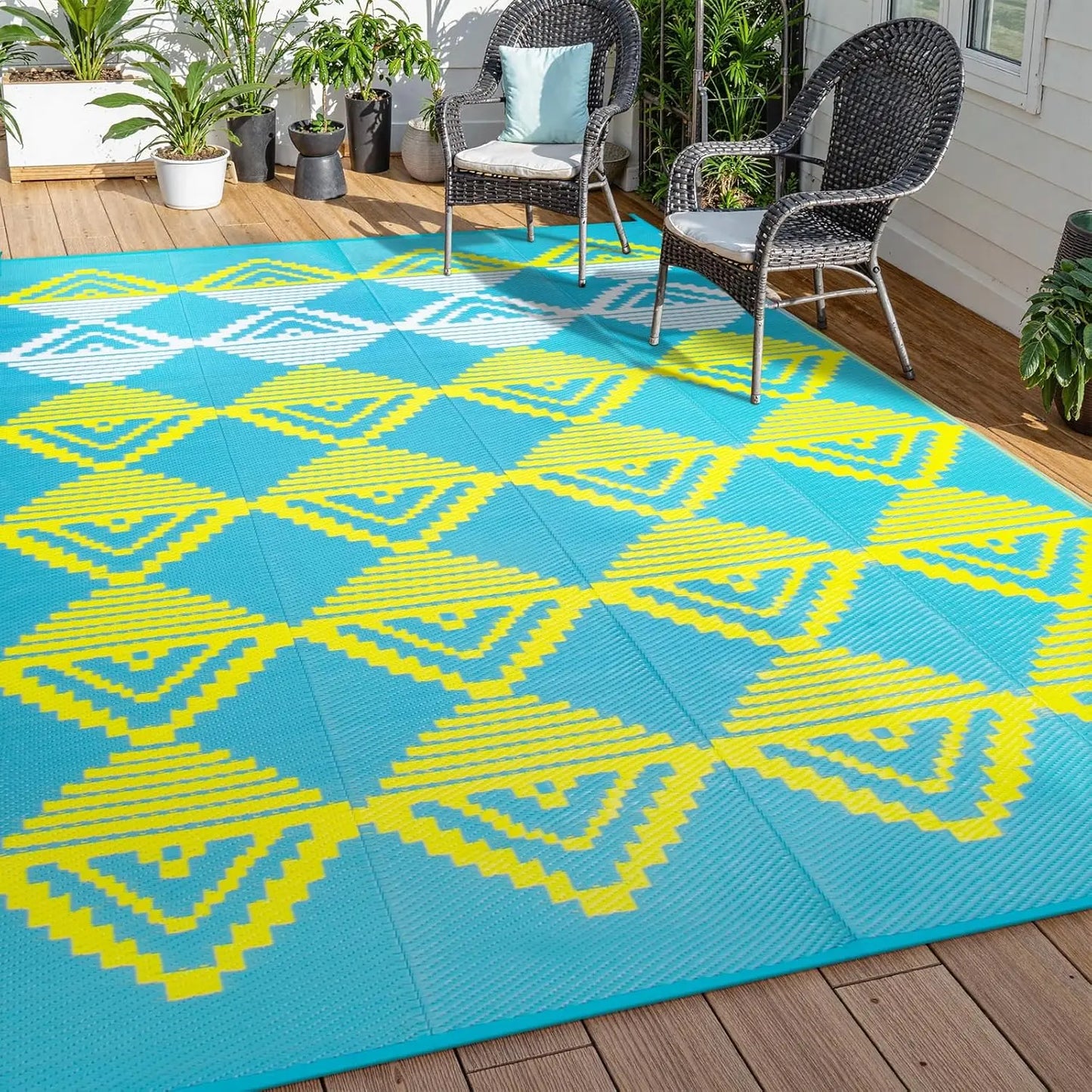 VIKAMA Outdoor Carpet Terrace Durable Machine-Washable Linen Rug Foldable Portable RV Camping Picnic Mat