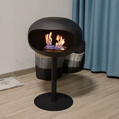 Freestanding Bioethanol Fireplace - Oval Sphere Design Smokeless Real Flame Ethanol Fire Pit for Indoor Outdoor Decor