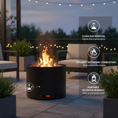 Portable Fire Pit 12.6 x 15 inch For Outdoor Patio Camping Backyard, Wood Burning Fireplaces Removable Ash Pan Metal Structure Outdoor Heating Gear