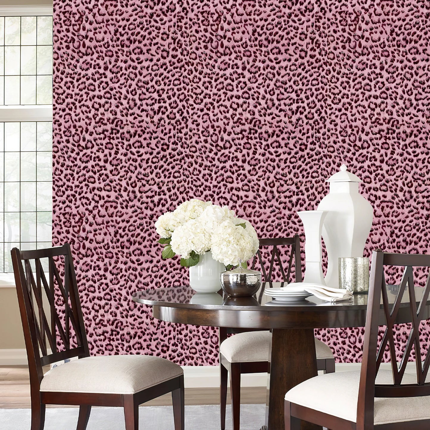 Classic Rose Pink Leopard Print Wallpaper Waterproof Peel and Stick Wall Decal for Bedroom Living Room Removable Wall Covering
