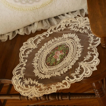 French Style Retro Oval Lace Placemats Coffee Mug Coaster Party Dinner Table Tablecloth Ins Vase Photo Props