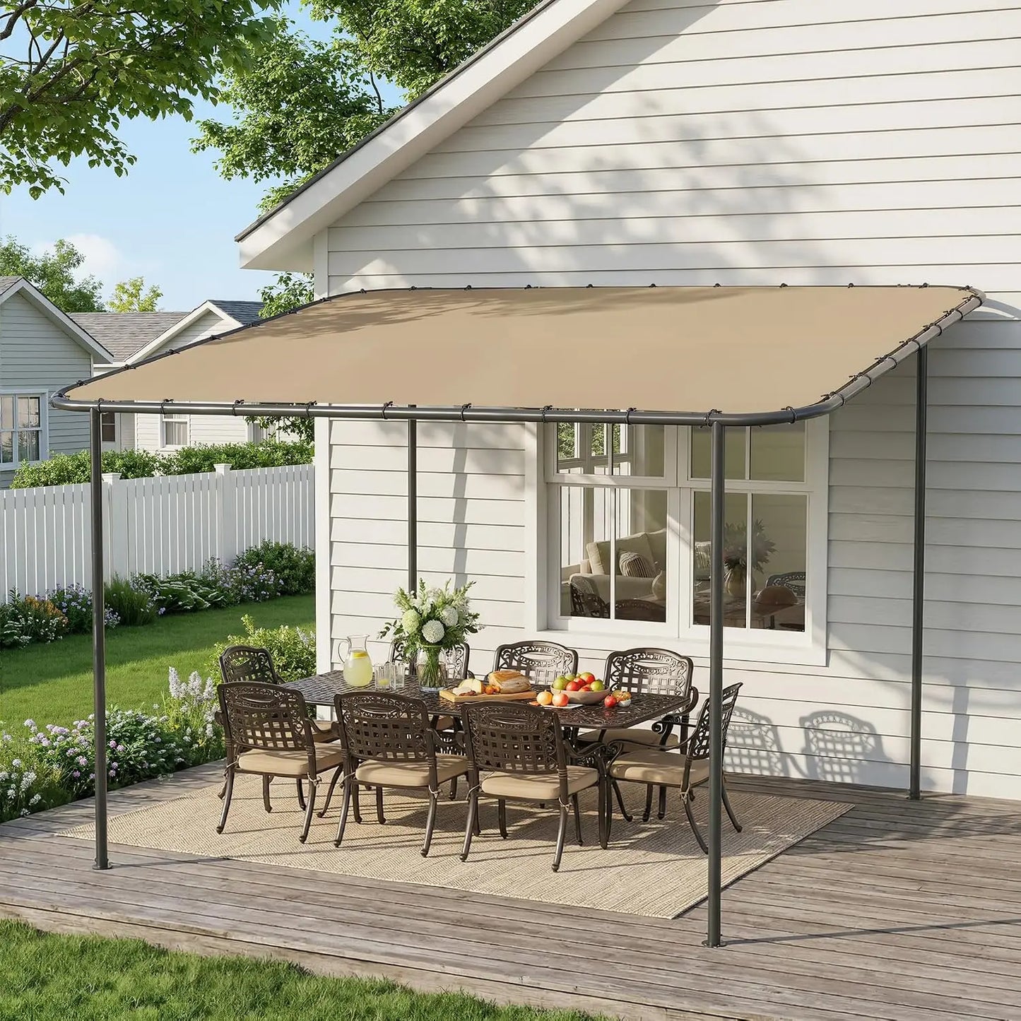 10' x 12' Gazebo for Patio, Outdoor Gazebo Pergola with Waterproof & UV-Resistant Sloped Roof, Wall-Mounted Shade, Customized