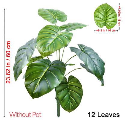 60-105cm Round-Leaf Fake Taro Plant, Real Touch Artificial Elephant Ear for Home Indoor Outdoor Garden Office Party Decor