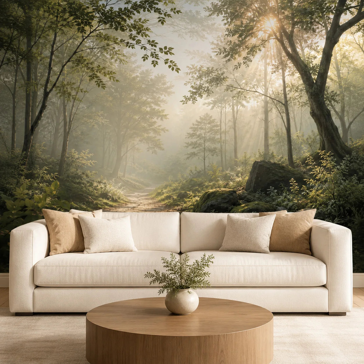 Sunlit Misty Forest Path Wall Mural Wallpaper Nature Landscape for Living Room Bedroom Sofa Background Non Self Adhesive