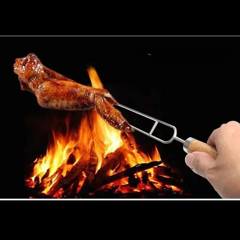 6pcs Stainless Steel U-Shaped Barbecue Brazing Fork Needle Grilling Skewers Double Prong Bbq Tools Outdoor Grill Accessories