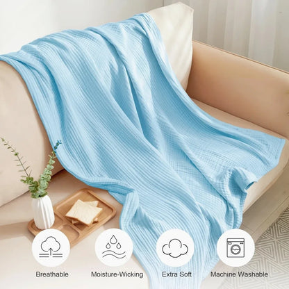 Large 6-Layer Gauze Blanket All-Season Soft Breathable for Adults Sofa or Bed Bedding Hand Wash Only Neutral Beige for Men Women