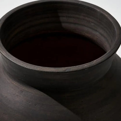 Brown ceramic large 13 tall Zen-style vase for home decor terra cotta pitcher with distressed farmhouse finish pottery decorati