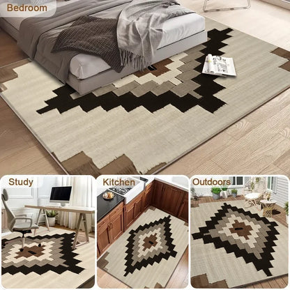 Moroccan Geometry Large Area Rug - Wabi Sabi Style Living Room Sofa Floor Mat Anti-Slip Easy Cleaning And Maintenance Home Use