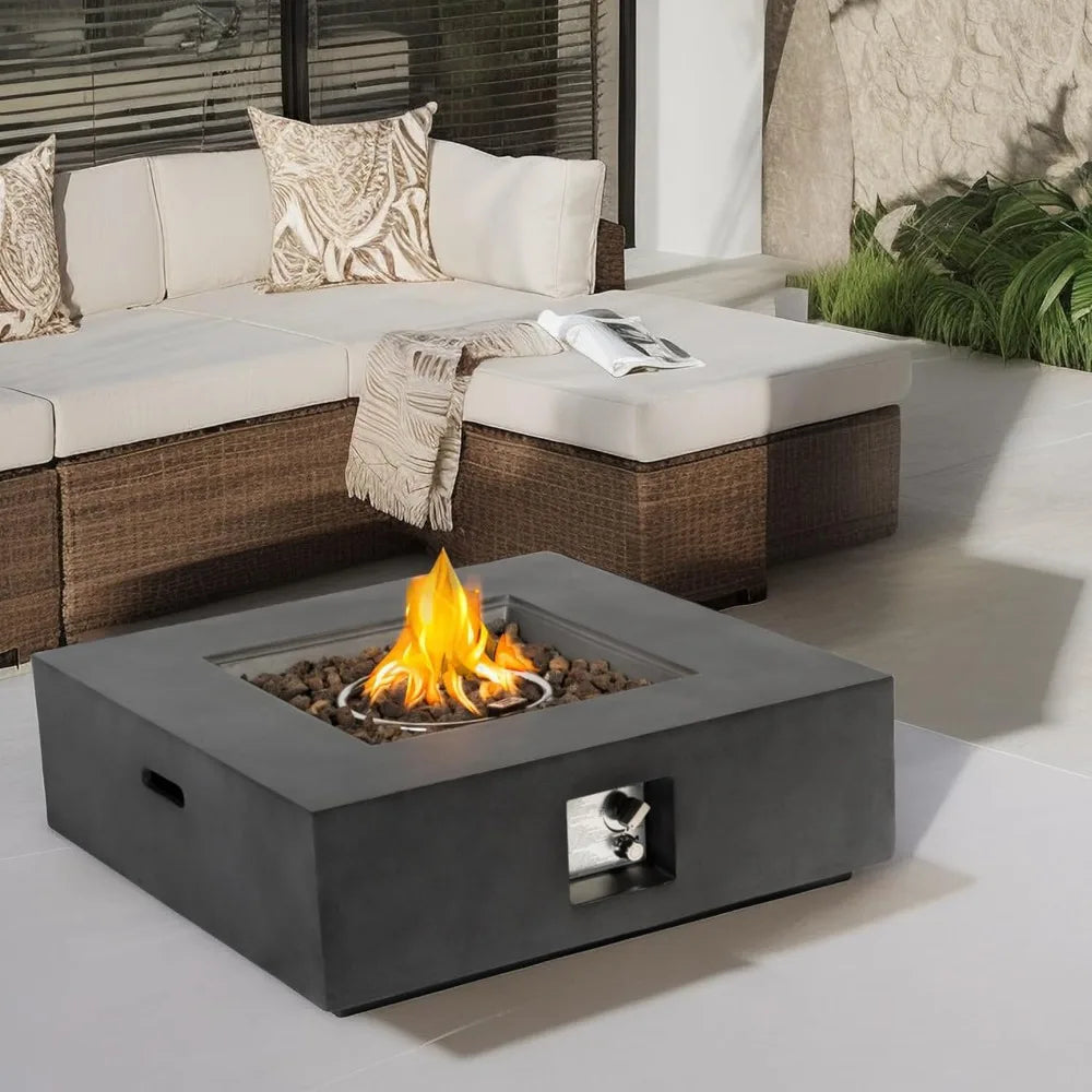 35-Inch Outdoor Propane Fire Pit Table, Square Dark Grey Fire Table with 50,000 BTU Heat Output