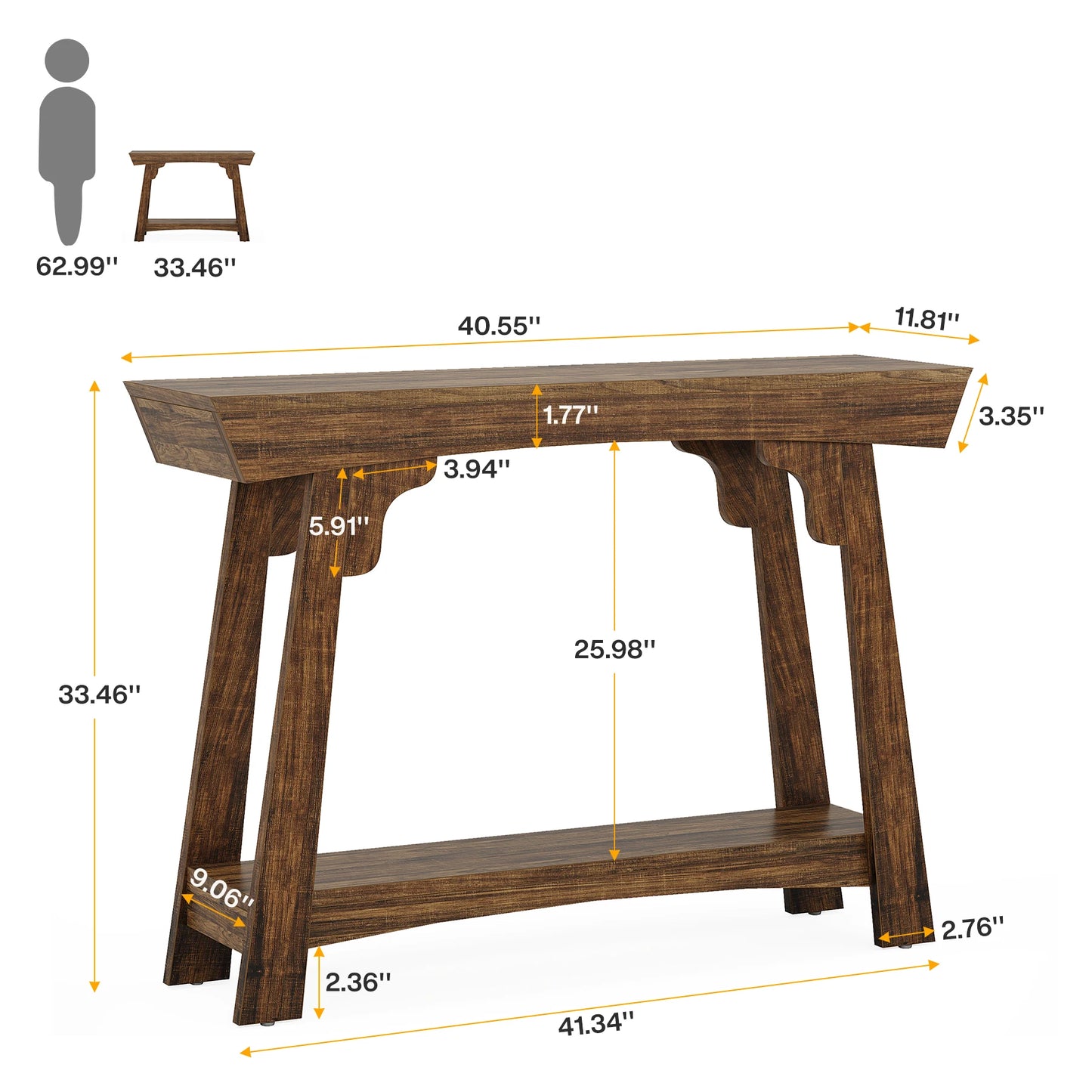Tribesigns 41.3" Wood Console Table, 2-Tier Entryway Table with Storage Shelf, Farmhouse Narrow Sofa Table Behind Couch