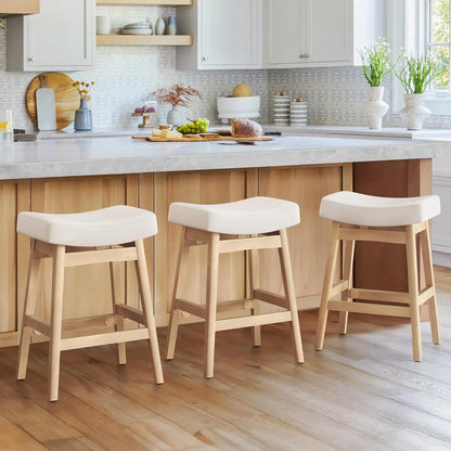 Bar Stools Set of 3, Barstools with Sturdy Wood Legs, Saddle Seat Counter Height Bar Stools for Kitchen Counter,, Customized