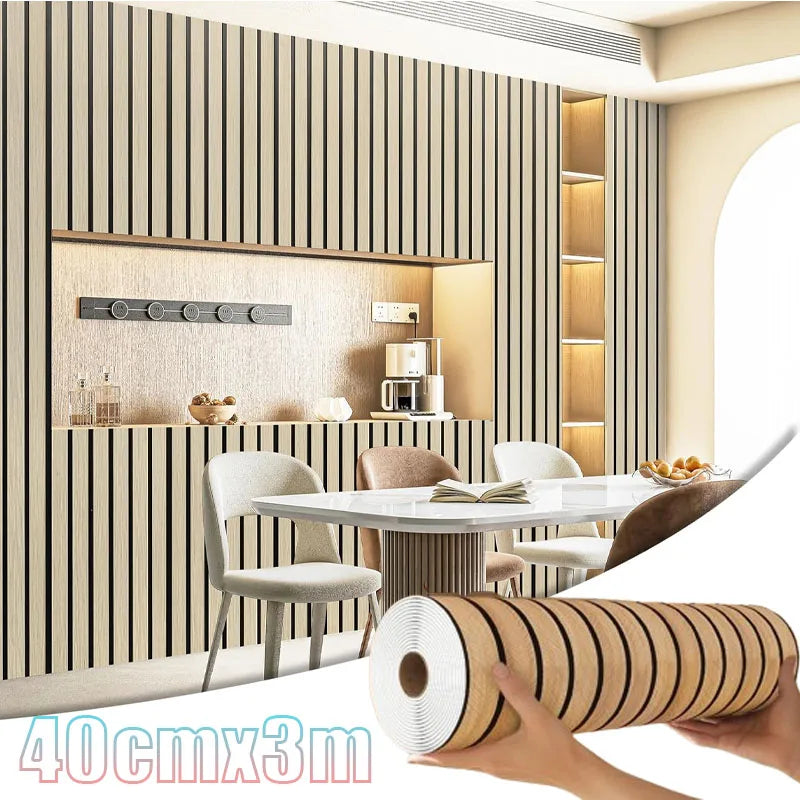40cmX3M Faux Grille Wood Pattern Wallpaper Self Adhesive New Simple Chinese Style for Restaurant Barbershop Hotel Wall Decor