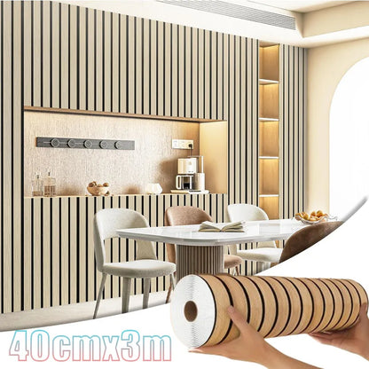 40cmX3M Faux Grille Wood Pattern Wallpaper Self Adhesive New Simple Chinese Style for Restaurant Barbershop Hotel Wall Decor
