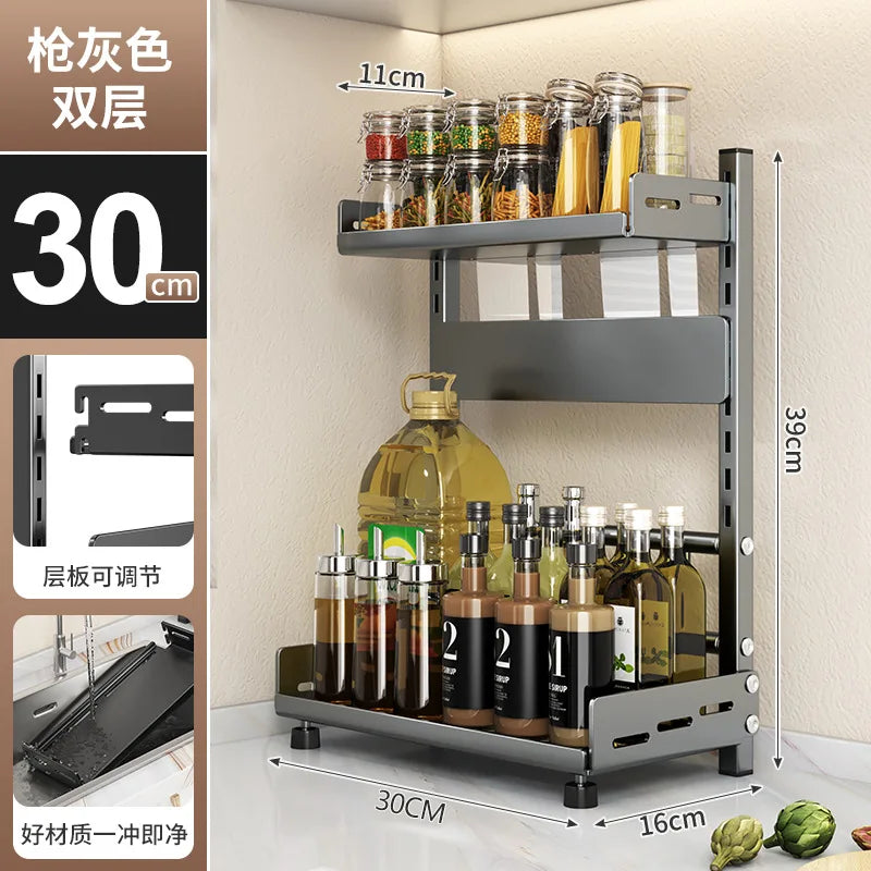 Kitchen Countertop Organizer Rack with Adjustable Feet Knife Storage Removable Shelves Multifunctional Space-Saving for Home