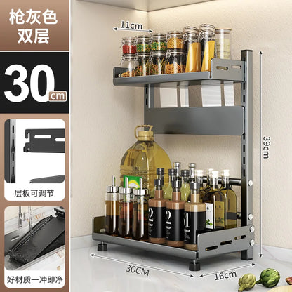 Kitchen Countertop Organizer Rack with Adjustable Feet Knife Storage Removable Shelves Multifunctional Space-Saving for Home