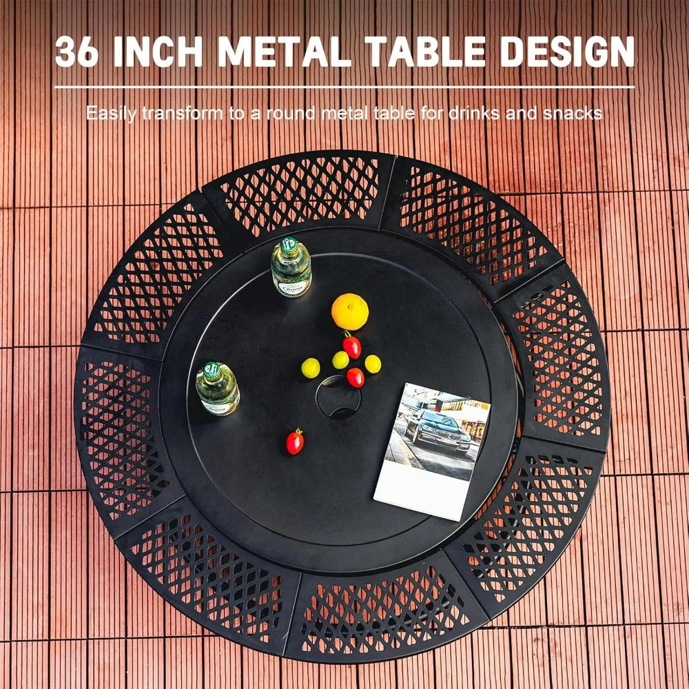 36 Inch Fire Pit with 2 Cooking Grills, Outdoor Wood Burning BBQ Firepit with Lid, 3-in-1 Outdoor Fire Pit for Backyard Deck