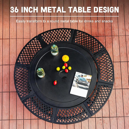 36 Inch Fire Pit with 2 Cooking Grills, Outdoor Wood Burning BBQ Firepit with Lid, 3-in-1 Outdoor Fire Pit for Backyard Deck