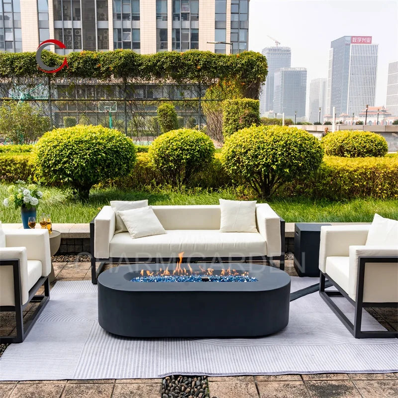 High Quality Outdoor Garden Furniture Set Comfortable Durable Concrete Oval Shape Fire Pit Table With Certification