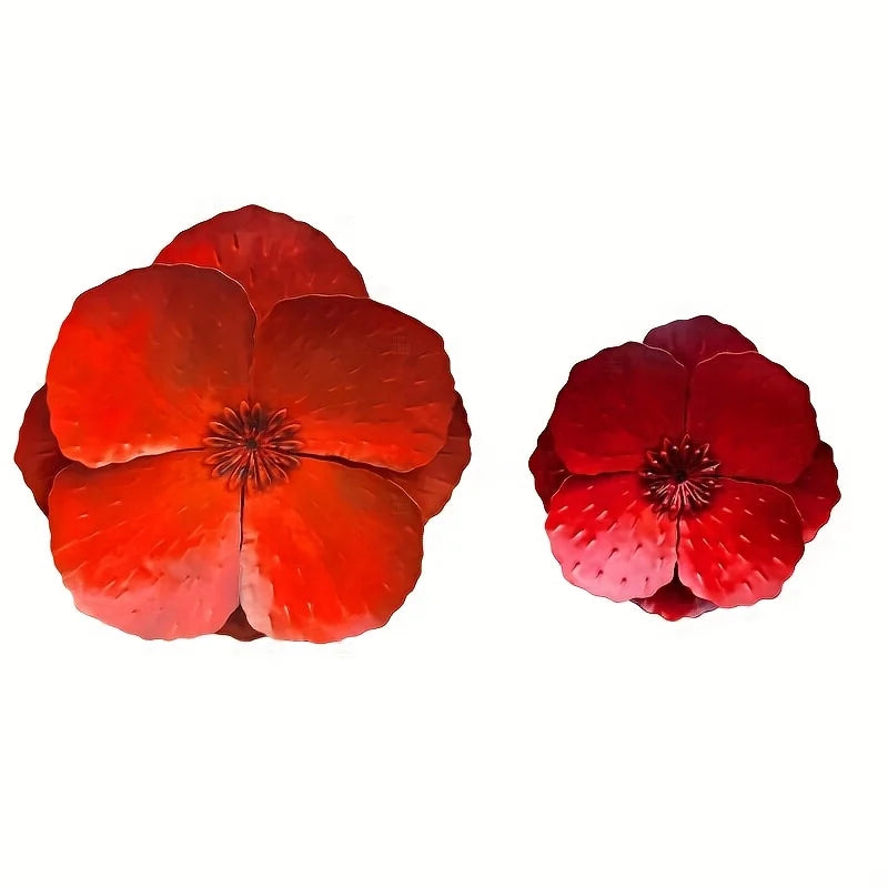 Set of 2 Giant Red Metal Poppy Flowers - Outdoor Wall/Fence Decor for Home, Garden, Spring & Summer Accents
