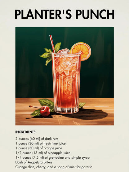 Classic Simple Bar Drinks Liquor Cocktail Bartending Recipe Poster Canvas Art Painting Prints Home Room Bar Wall Decoration
