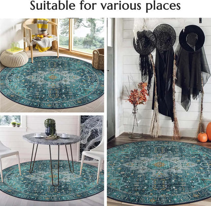 Round Yin Yang Dragon Koi Rug 2D Mythical Beast Rug Washable Non Slip Floor Mat for Living Room Bedroom Gaming Room Home Decor