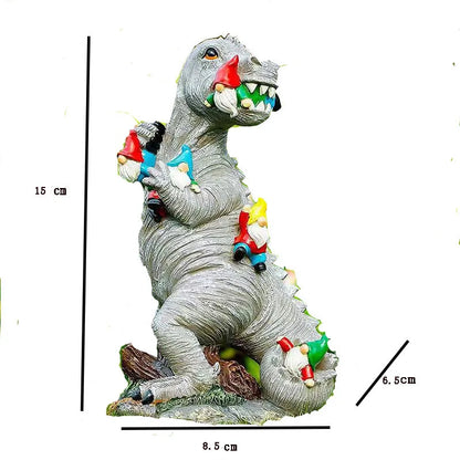 17CM Dinosaur vs Gnome Resin Statue Handmade Fantasy Sculpture Outdoor Garden Art Office Desk Decor Humorous Craft Figurine