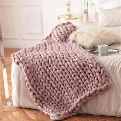 Grey Soft Knitted Blanket Winter Thick Sofa Throw Large Yarn Roving Blanket Chunky Handmade Weight Blankets Nordic Home Decor