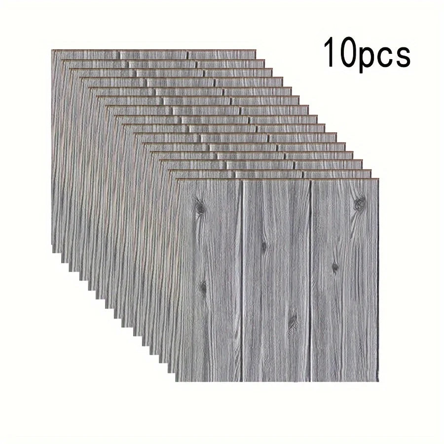 10pcs Wood Grain Wallpaper Panels Peel and Stick for Interior Wall Decor Self-Adhesive Foam Wall for TV Background Walls Bedroom