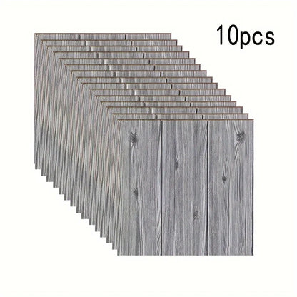 10pcs Wood Grain Wallpaper Panels Peel and Stick for Interior Wall Decor Self-Adhesive Foam Wall for TV Background Walls Bedroom