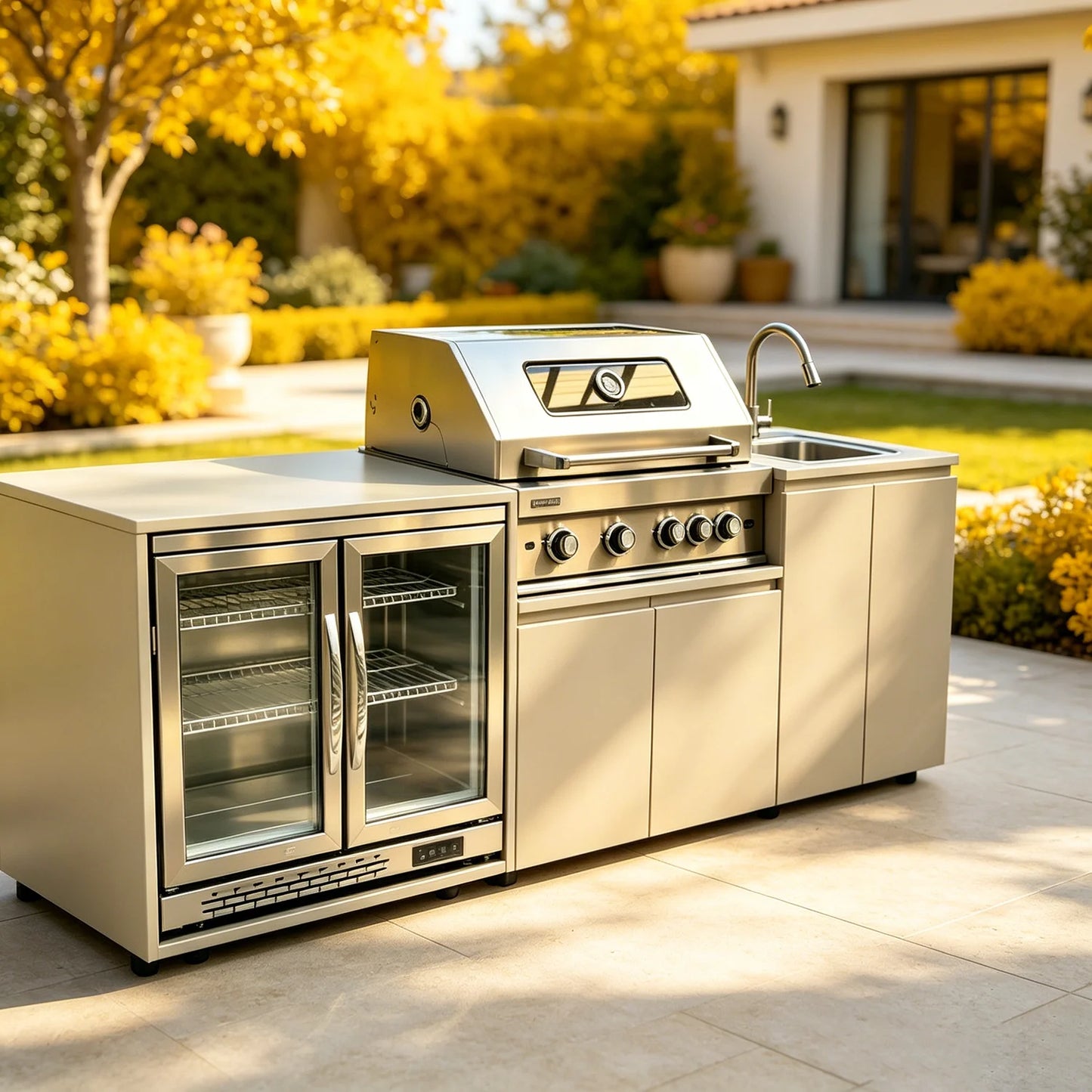 Modern Modular Practical 304 Stainless Steel Outdoor Kitchen Sets With Grill Cooktop Sink Fridge LED For Backyard Patio Garden