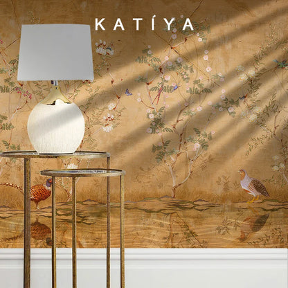 Customized products flower and bird wallpaper new Chinese pastoral flower living room bedroom sofa background wall hotel mural
