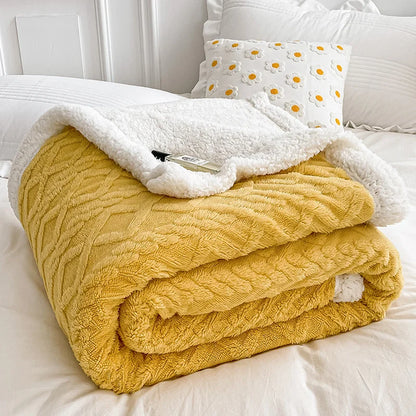 Home Thick Bed Blanket Lamb Cashmere Fleece Plaid Blankets Winter Warm Double Sided Throw Sofa Cover Newborn Wrap Kids Bedspread