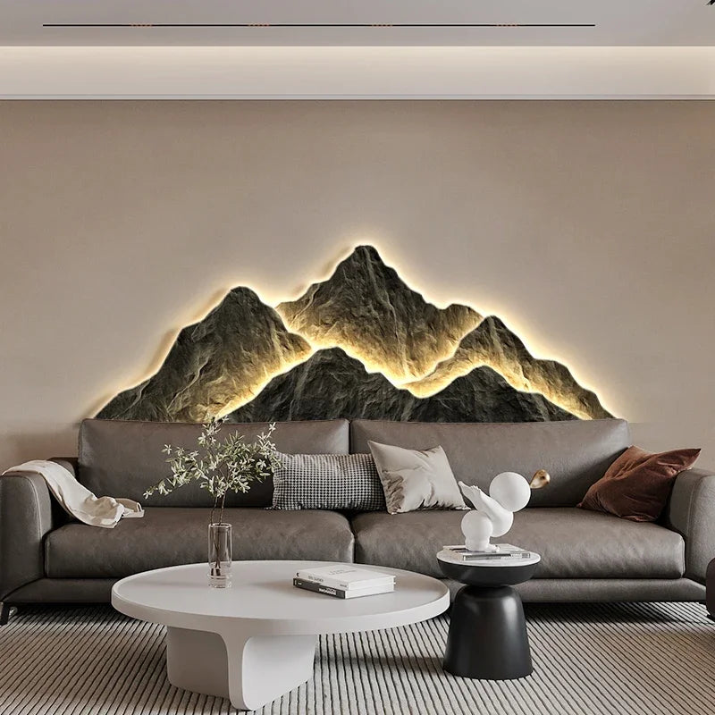 Modern Living Room Background Wall Lamp Mountains Full Moon Sconce Arts Prints Posters Lighting Bedside Mural Lamp Home Decor